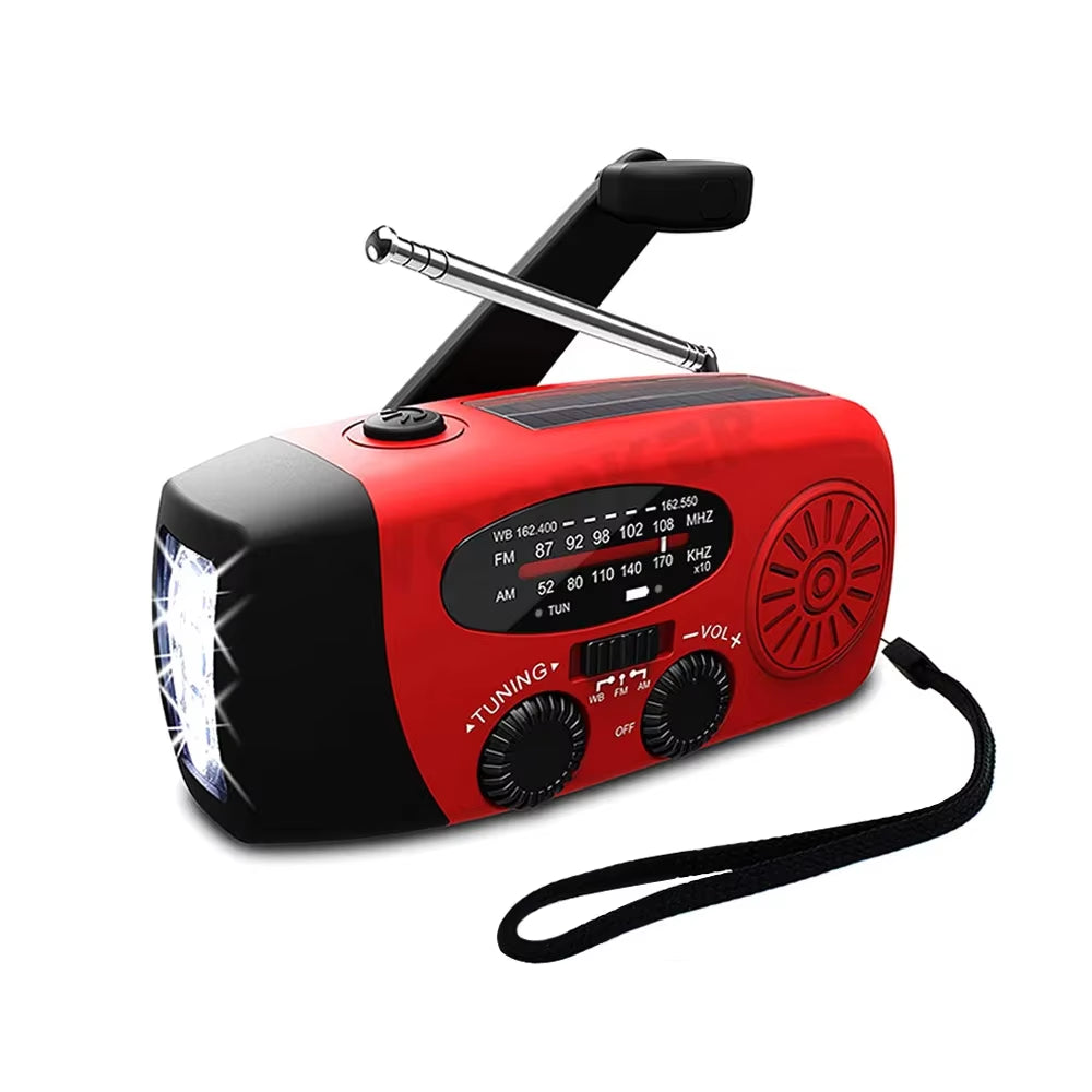 Mini Solar Powered Radio AM/FM/NOAA Weather Dynamo LED Flashlight Waterproof Outdoor Use Multifunctional Hand Radios Solar Crank