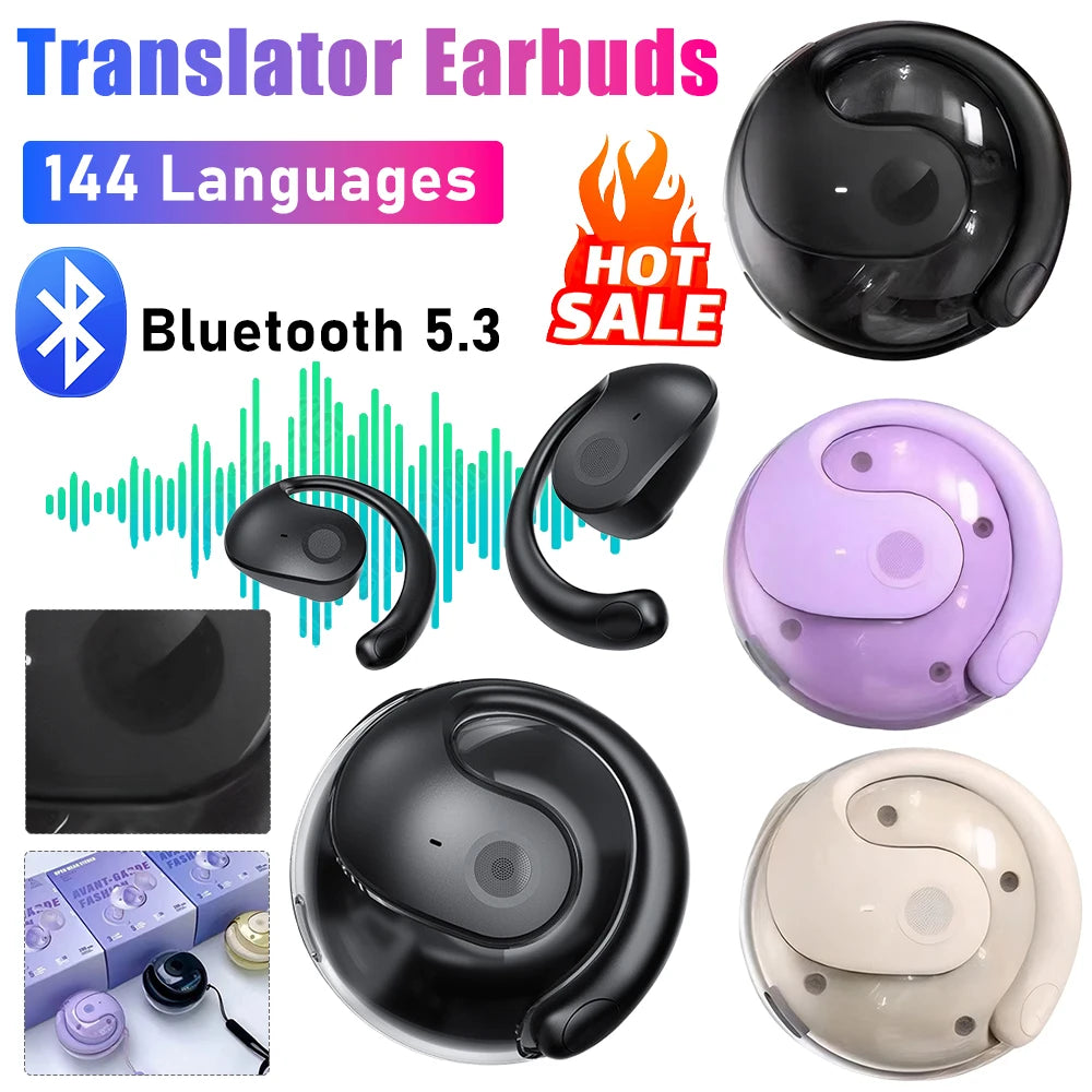 Wireless BT Translator Headphones Open Ear Earbuds 99% Accuracy 144 Languages Translator Earbuds over Ear Translator Real Time